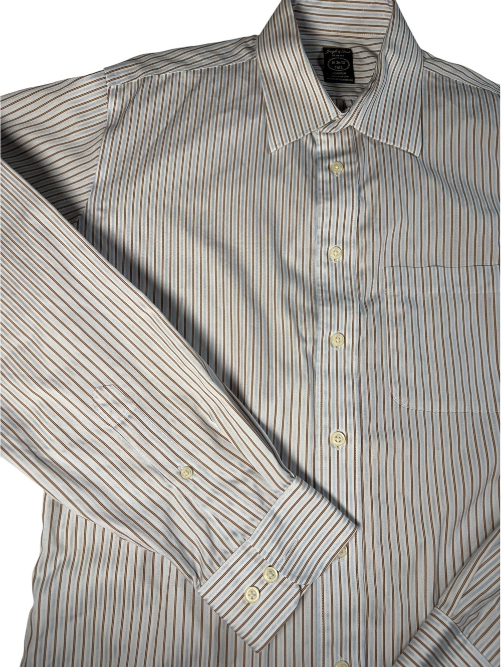 Joseph & Feiss Blue Brown Striped Slim Fit Men's Dress Shirt 16 36/37 Tall